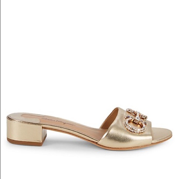 NEW Salvatore Ferragamo Gold Embellished Sandals - Picture 4 of 9
